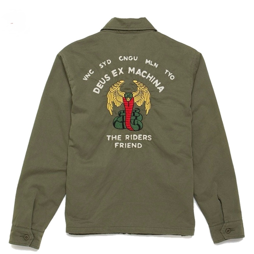Deus Ex Machina Riders Friend Embroidered Souvenir Jacket Olive M Rare - Picture 5 of 16